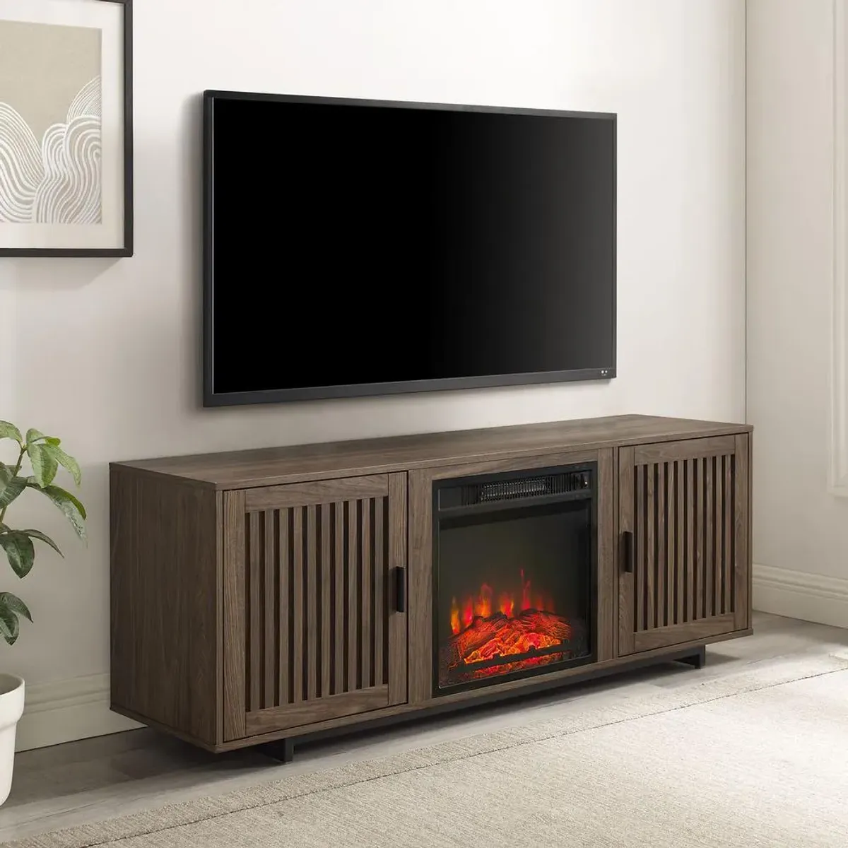 Crosley Furniture Silas 58 Low Profile Tv Stand W/Fireplace Walnut