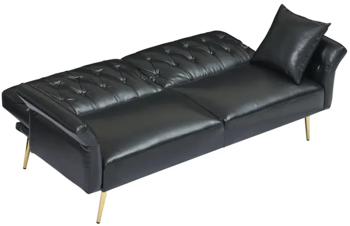 Merax Faux Leather Sleeper Sofa with Adjustment Armrests