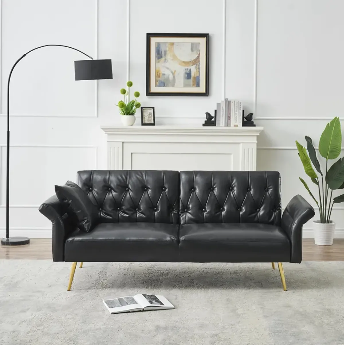 Merax Faux Leather Sleeper Sofa with Adjustment Armrests