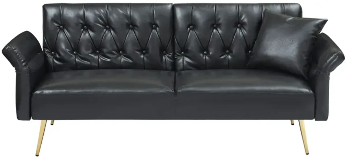 Merax Faux Leather Sleeper Sofa with Adjustment Armrests