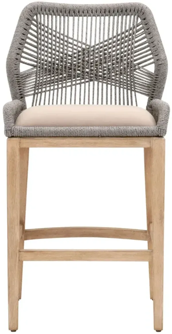 Counter Stool with Rope Weave Design and Wood Legs, Light Gray - Benzara