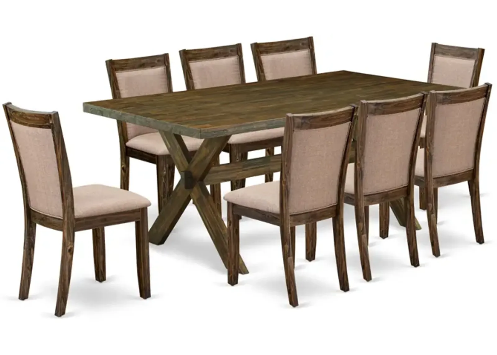 East West Furniture X777MZ716-9 9Pc Dining Room Set - Rectangular Table and 8 Parson Chairs - Multi-Color Color