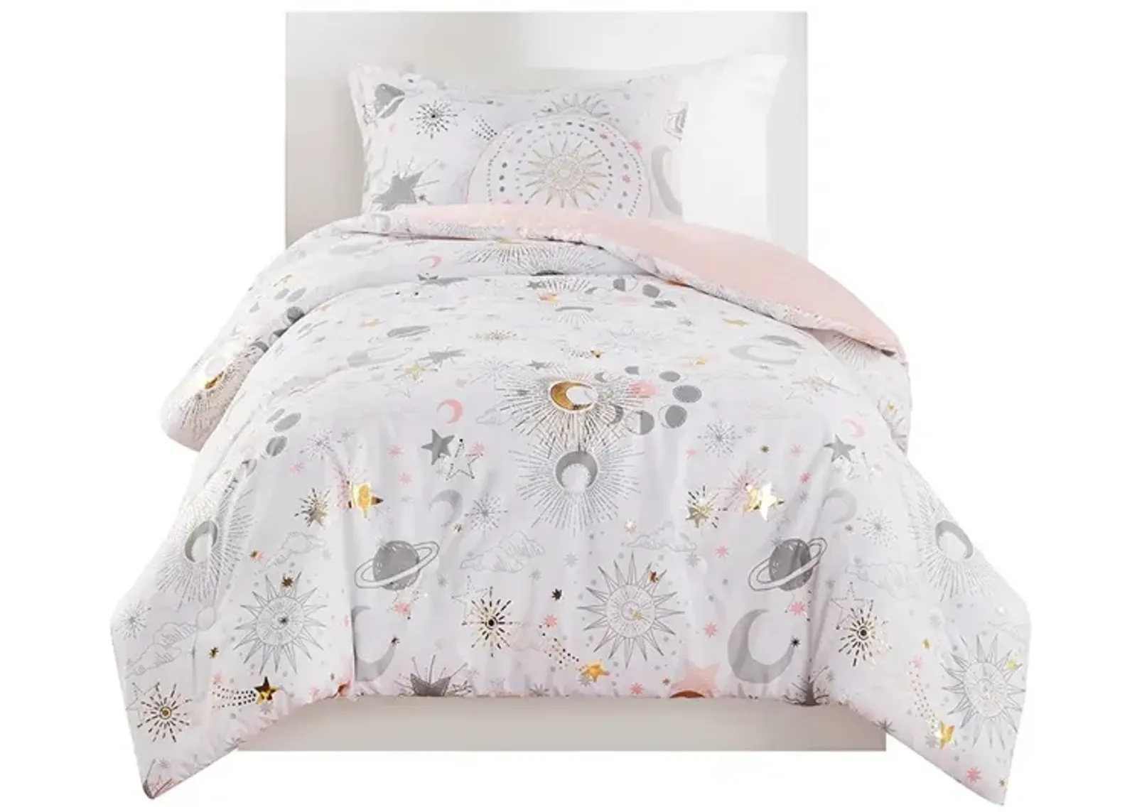 Gracie Mills Dervan Celestial Dreams Starry Sky Metallic Comforter Set with Enchanting Throw Pillow