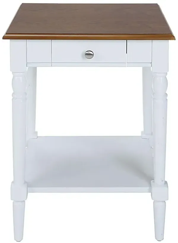 Convenience Concepts French Country 1 Drawer End Table with Shelf, Dark Walnut/White Finish
