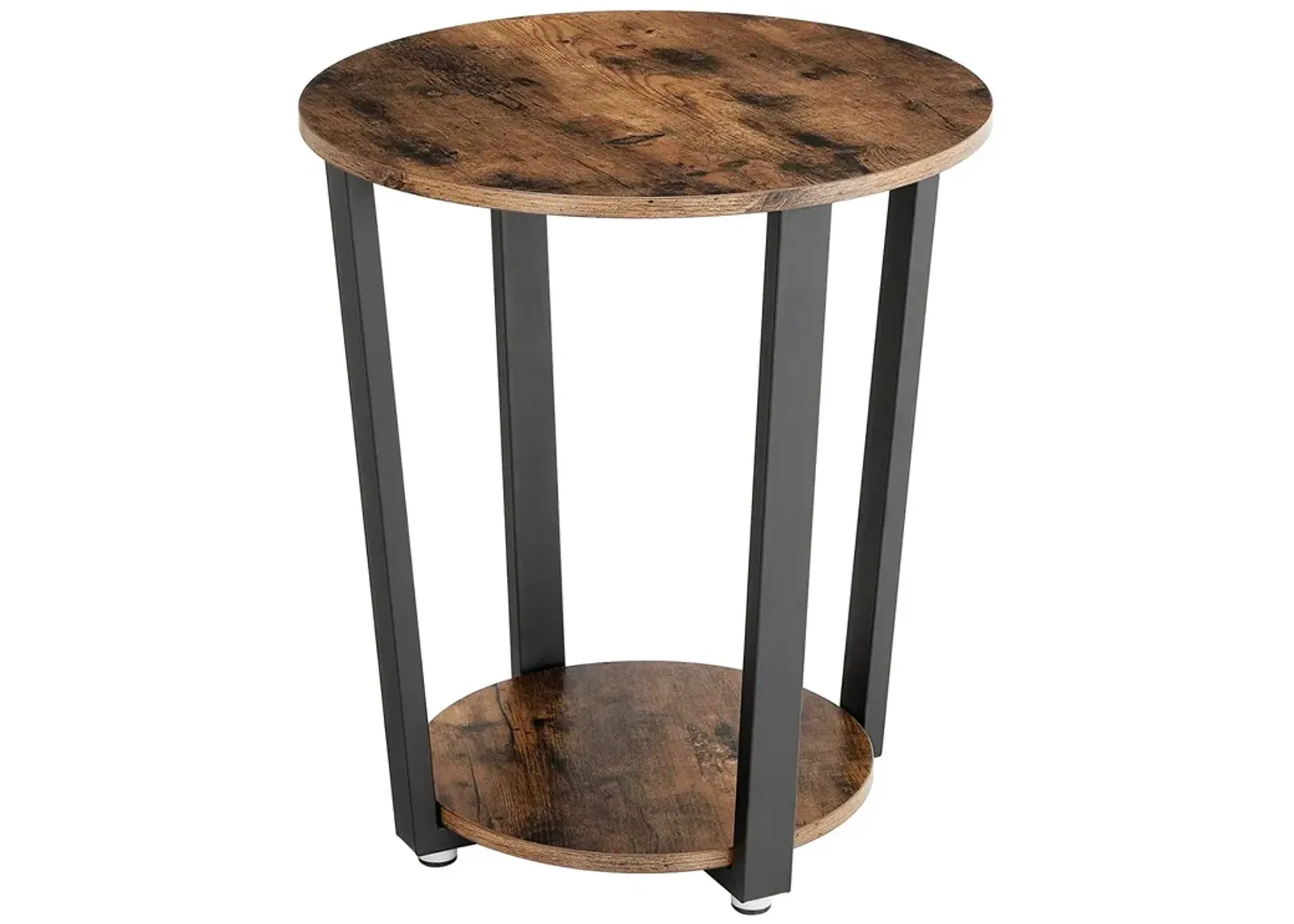 Stylish Iron and Wood End Table with Open Bottom Storage Shelf, Brown and Black- Benzara