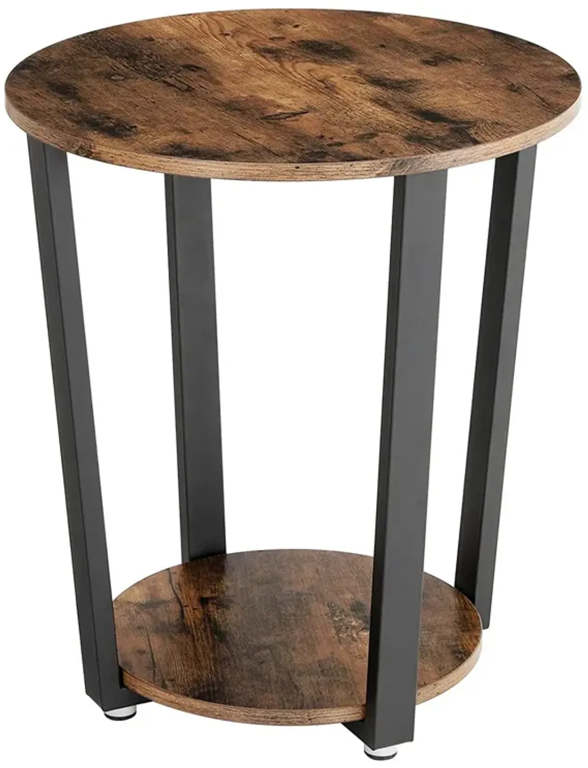 Stylish Iron and Wood End Table with Open Bottom Storage Shelf, Brown and Black- Benzara