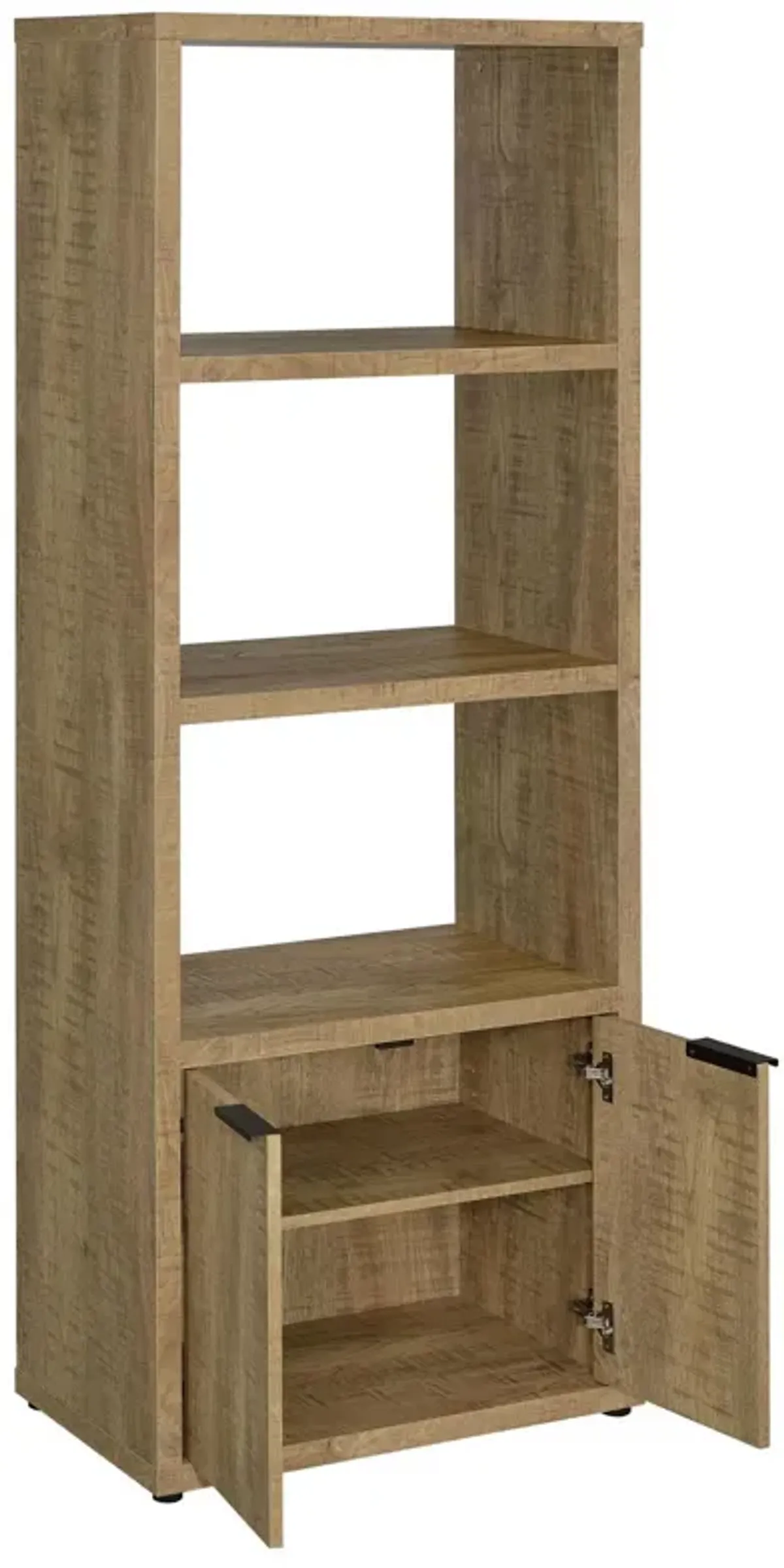 Tag 71 Inch Media Tower with 3 Shelves, 2 Doors, MDF Wood, Mango Brown - Benzara