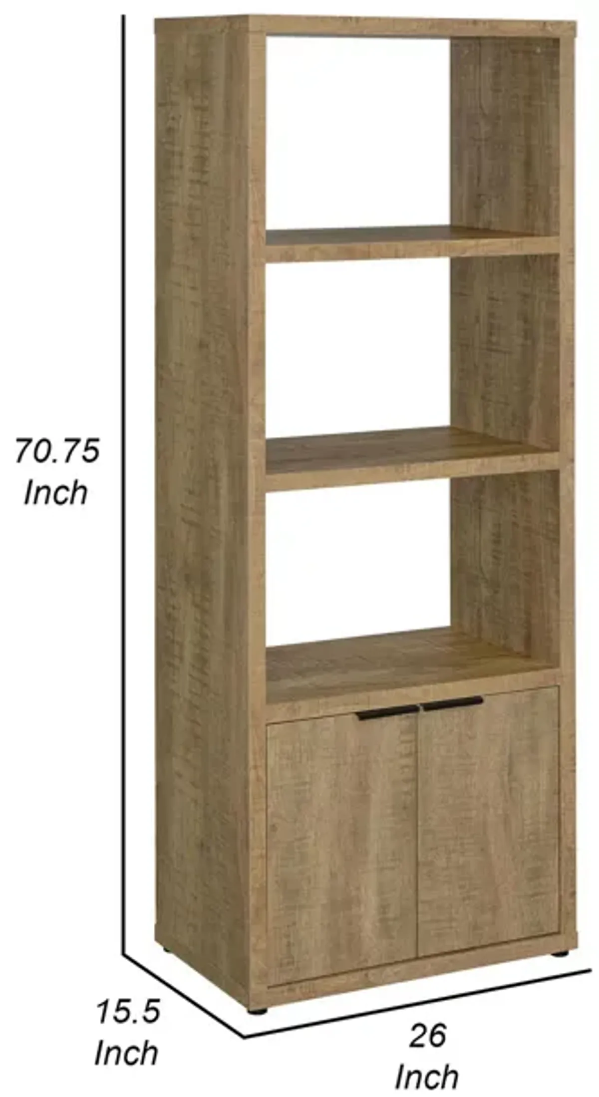 Tag 71 Inch Media Tower with 3 Shelves, 2 Doors, MDF Wood, Mango Brown - Benzara