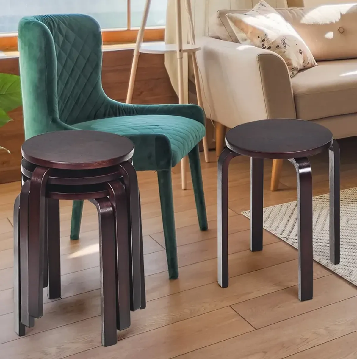 Set of 4 18 Inch Stackable Bentwood Dining Chairs with Round Top