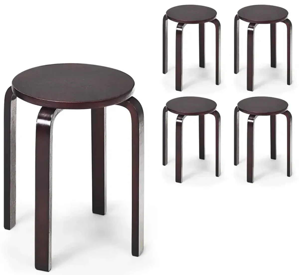 Set of 4 18 Inch Stackable Bentwood Dining Chairs with Round Top