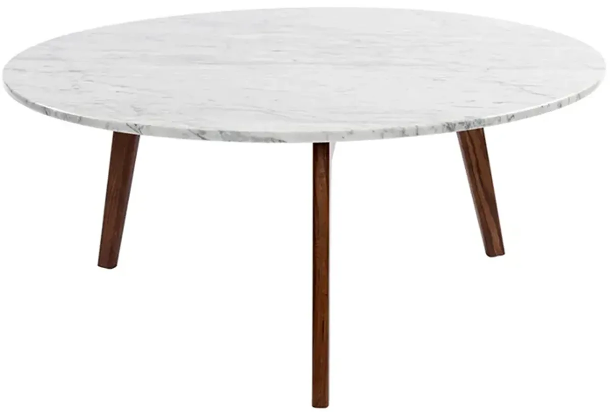 Stella 31" Round Italian Carrara White Marble Coffee Table with Legs