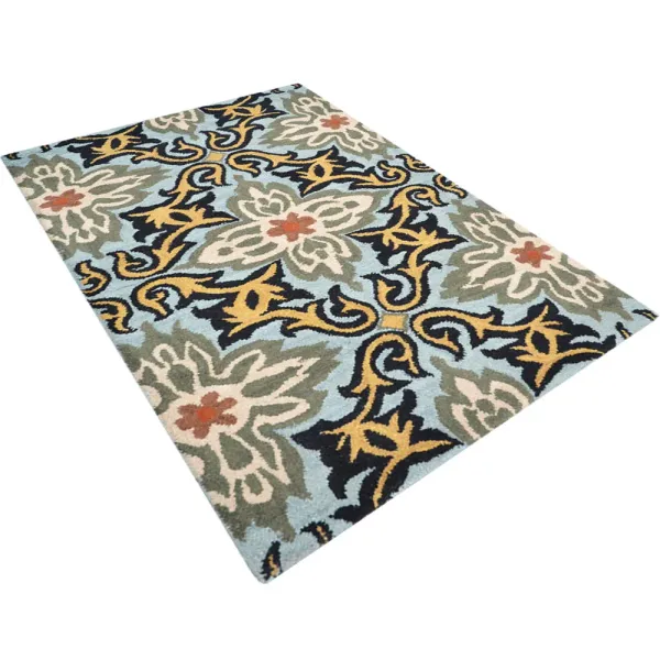 RUGSOTIC CARPETS HAND TUFTED WOOL ECO-FRIENDLY AREA RUGS  - 8'x10', Rectangle Shape, Blue, Floral Modern Design, High Pile Thick Handmade Anti Skid Area Rugs for Living Room, Bed Room (K00722)