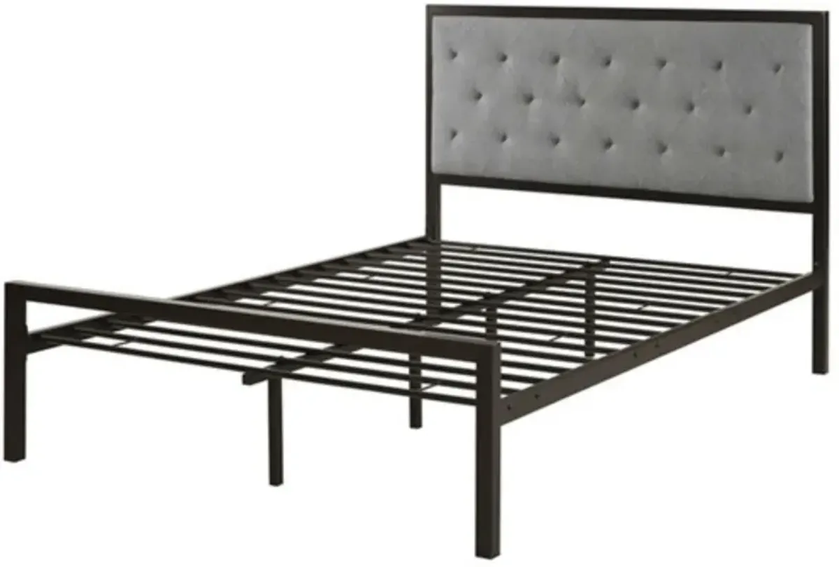 Hivvago Queen size Contemporary Metal Platform Bed with Grey Upholstered Headboard