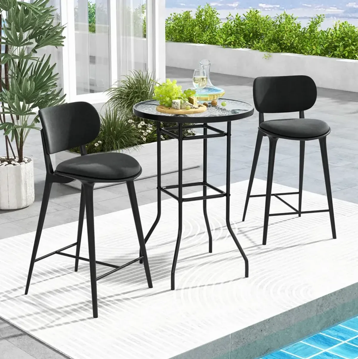 38 Inch Patio Bar Table with Tempered Glass Tabletop