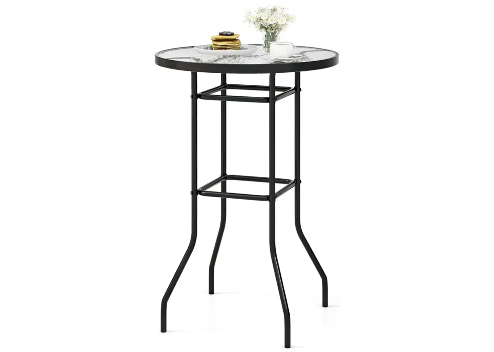 38 Inch Patio Bar Table with Tempered Glass Tabletop