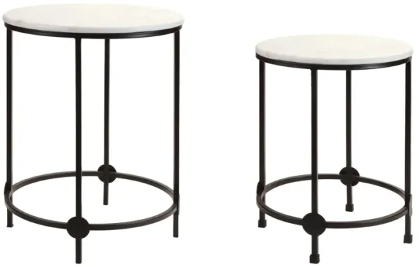 Set of 2 Round Marble Top Accent Tables for Living Room or Bedroom Styling