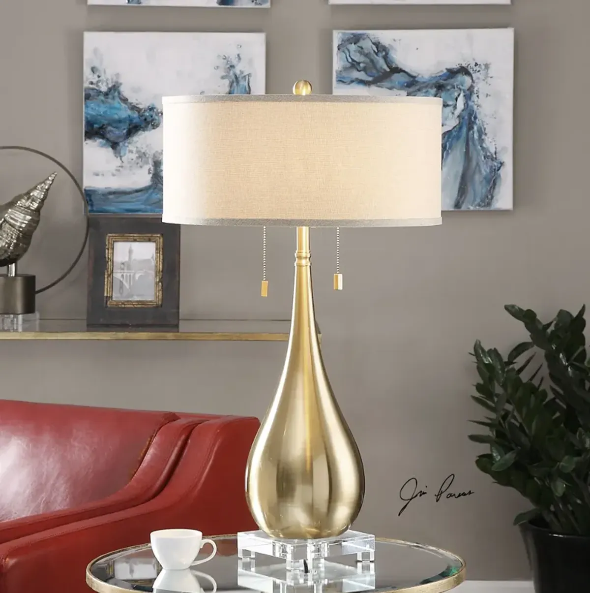 Uttermost Lagrima Brushed Brass Lamp