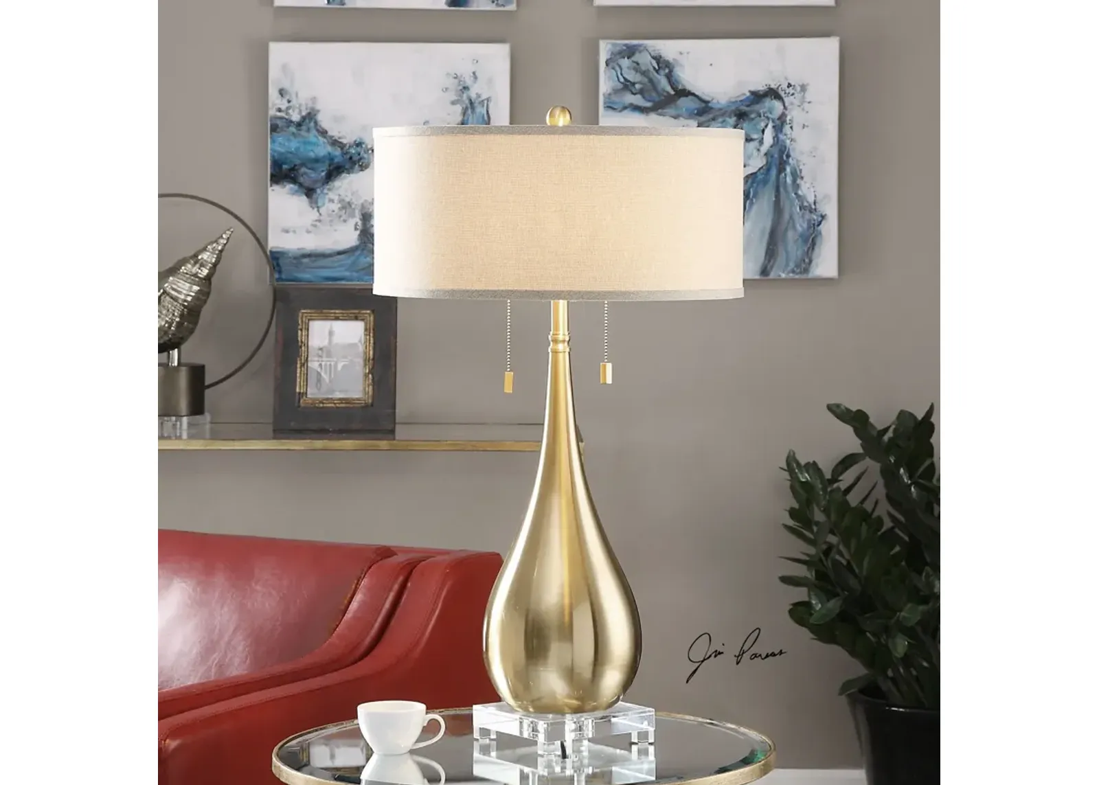 Uttermost Lagrima Brushed Brass Lamp