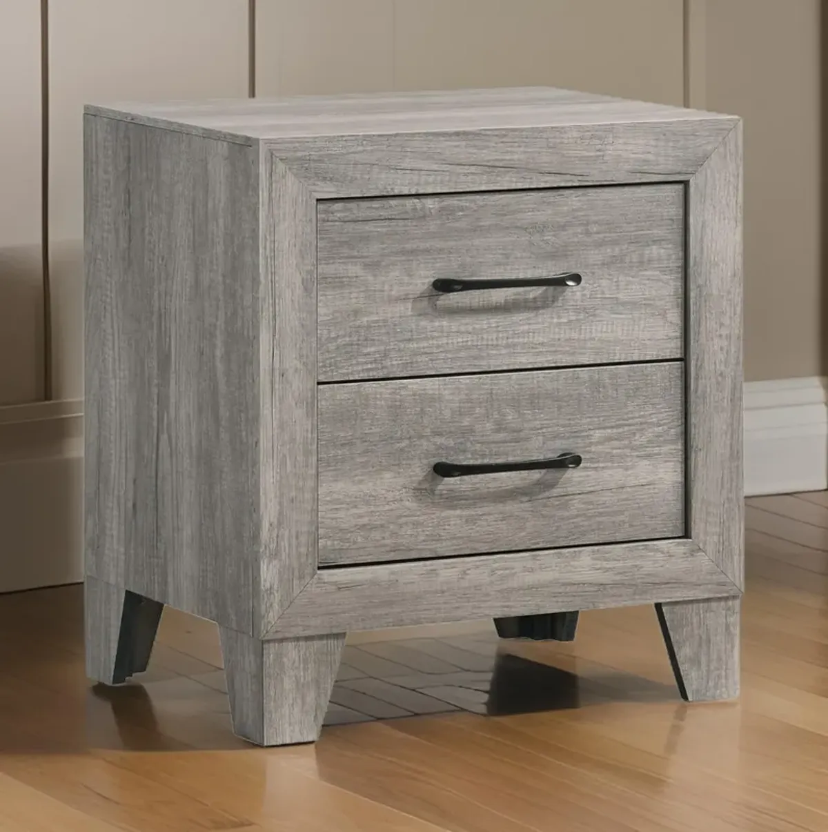 Isha 24 Inch 2 Drawer Nightstand with Metal Handles, Modern Driftwood Gray-Benzara