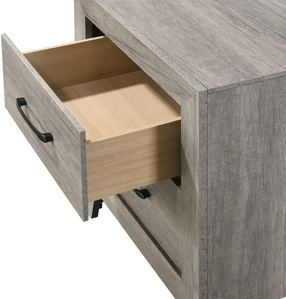 Isha 24 Inch 2 Drawer Nightstand with Metal Handles, Modern Driftwood Gray-Benzara