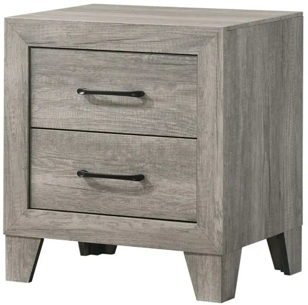 Isha 24 Inch 2 Drawer Nightstand with Metal Handles, Modern Driftwood Gray-Benzara