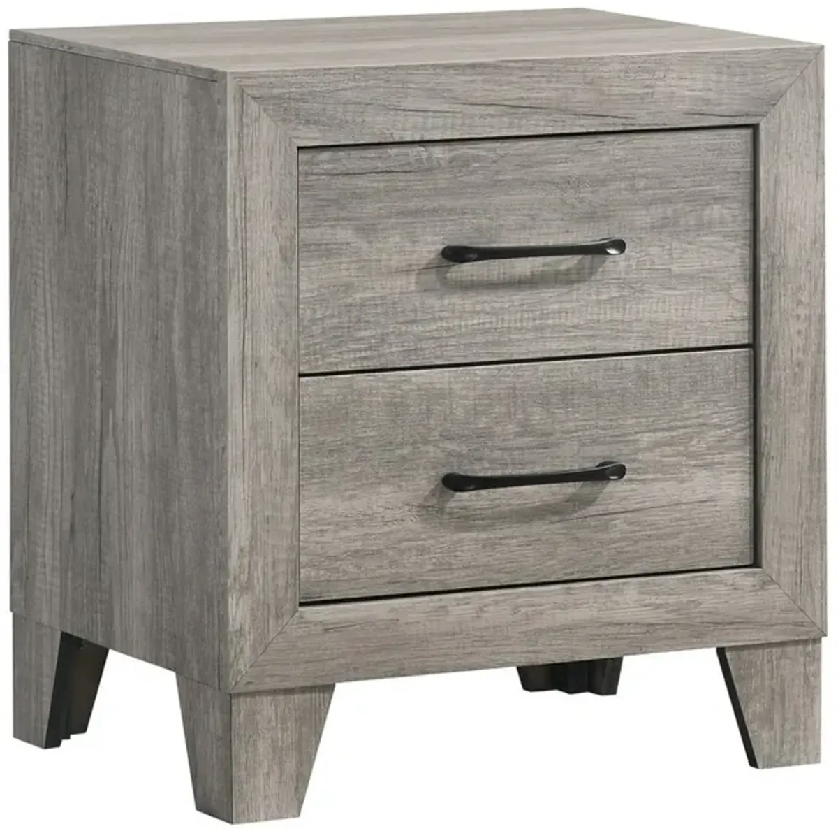 Isha 24 Inch 2 Drawer Nightstand with Metal Handles, Modern Driftwood Gray-Benzara