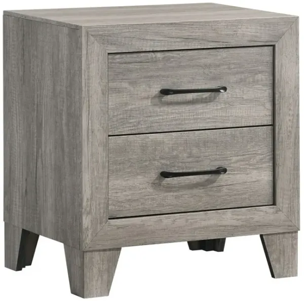 Isha 24 Inch 2 Drawer Nightstand with Metal Handles, Modern Driftwood Gray-Benzara