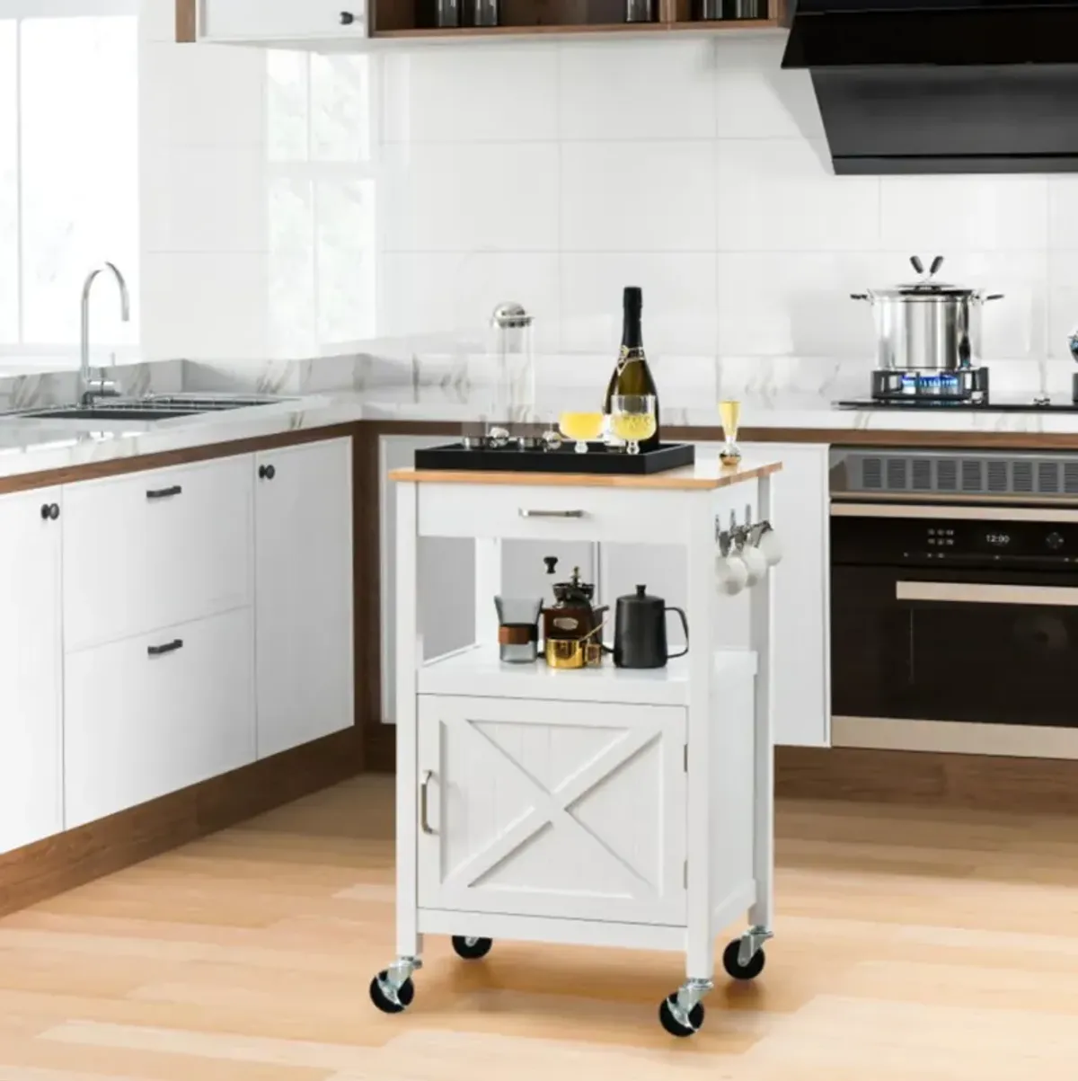 Hivvago Rolling Kitchen Island Cart with Drawer and Side Hooks