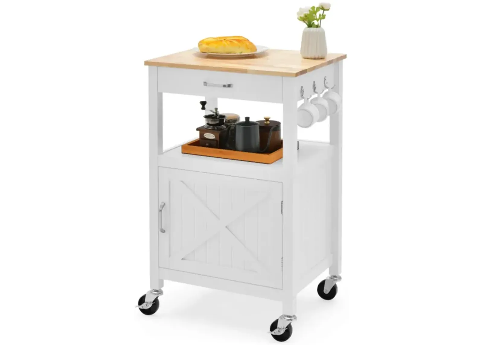 Hivvago Rolling Kitchen Island Cart with Drawer and Side Hooks