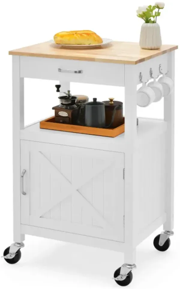 Hivvago Rolling Kitchen Island Kitchen Cart with Rubber Wood Top and Drawer