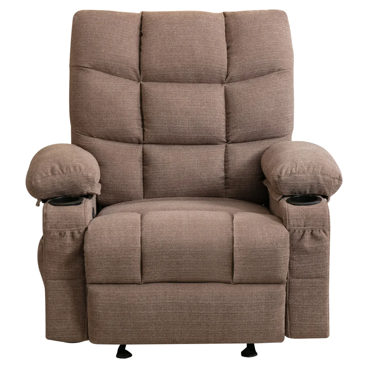 Recliner Chair Massage Heating sofa with USB and side pocket 2 Cup Holders (Brown)