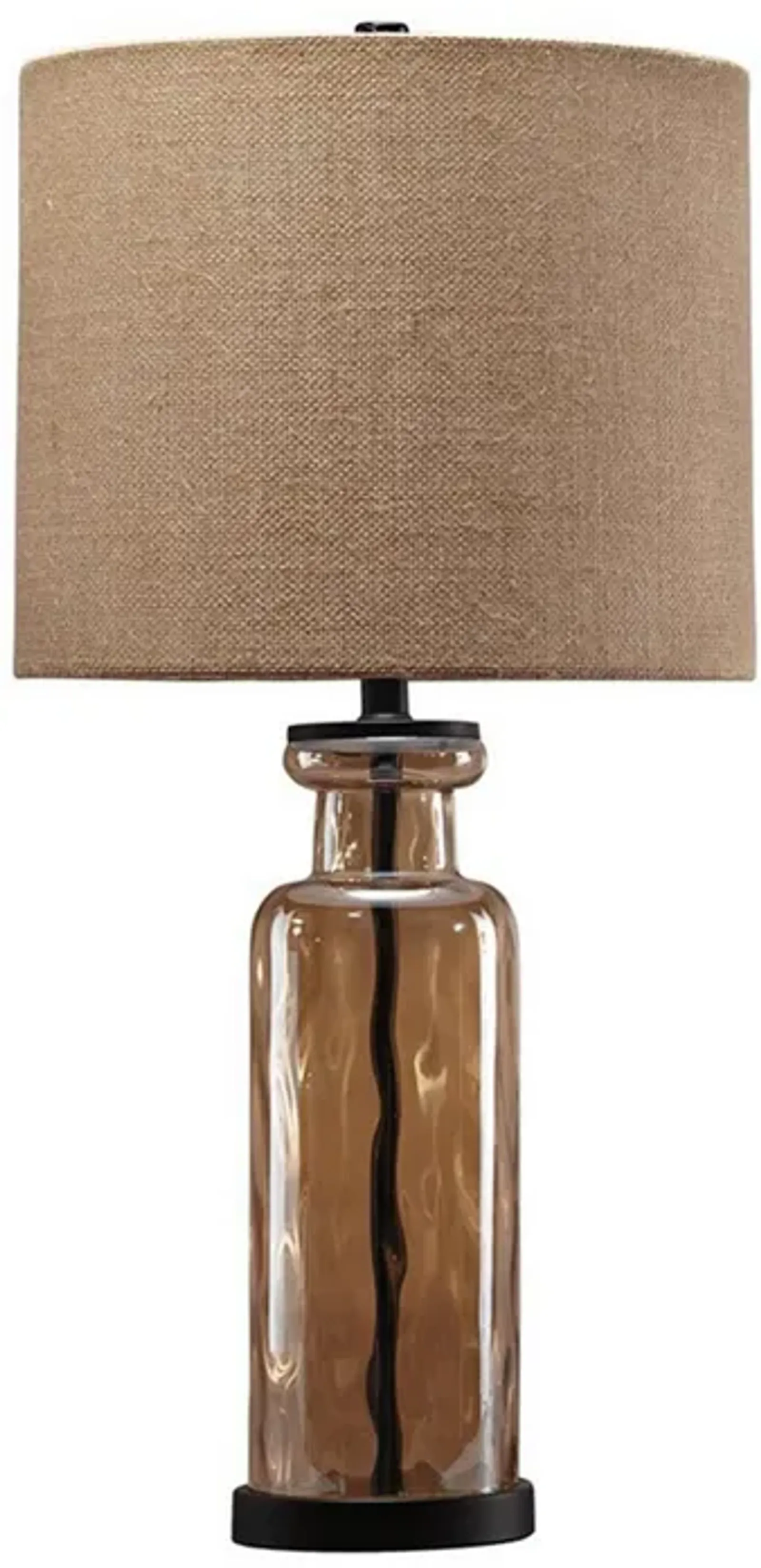 Glass Table Lamp with Fabric Drum Shade, Gold and Beige-Benzara