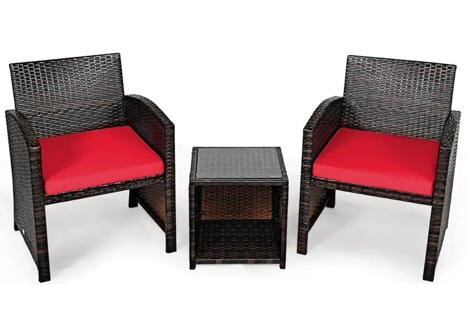 3 Pieces PE Rattan Wicker Furniture Set with Cushion Sofa Coffee Table for Garden