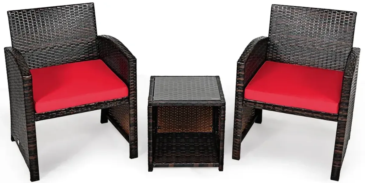 3 Pieces PE Rattan Wicker Furniture Set with Cushion Sofa Coffee Table for Garden