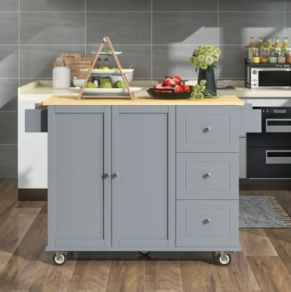 Streamdale Rolling Kitchen Island w/ Wood Top, Cabinet & Drop Leaf