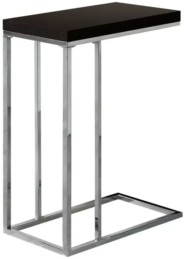Monarch Specialties 3007, C-Shaped, End, Side, Snack, Living Room, Bedroom, Laminate, Brown, Contemporary, Modern Accent Table-Espresso with Chrome Metal, 10.25"L x 18.25"W x 25.25"H, Cappuccino