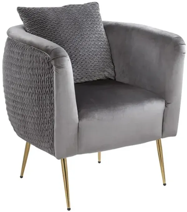 Velvet Barrel Accent Chair with Metal Legs in Gray