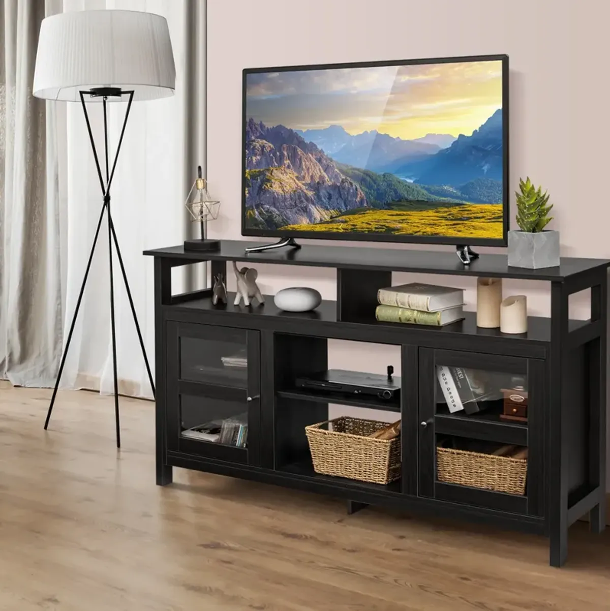 58 Inch TV Stand Entertainment Console Center with 2 Cabinets