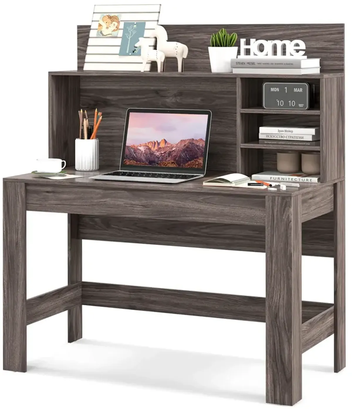 48 Inch Writing Computer Desk with Anti-Tipping Kits and Cable Management Hole-Rustic Brown