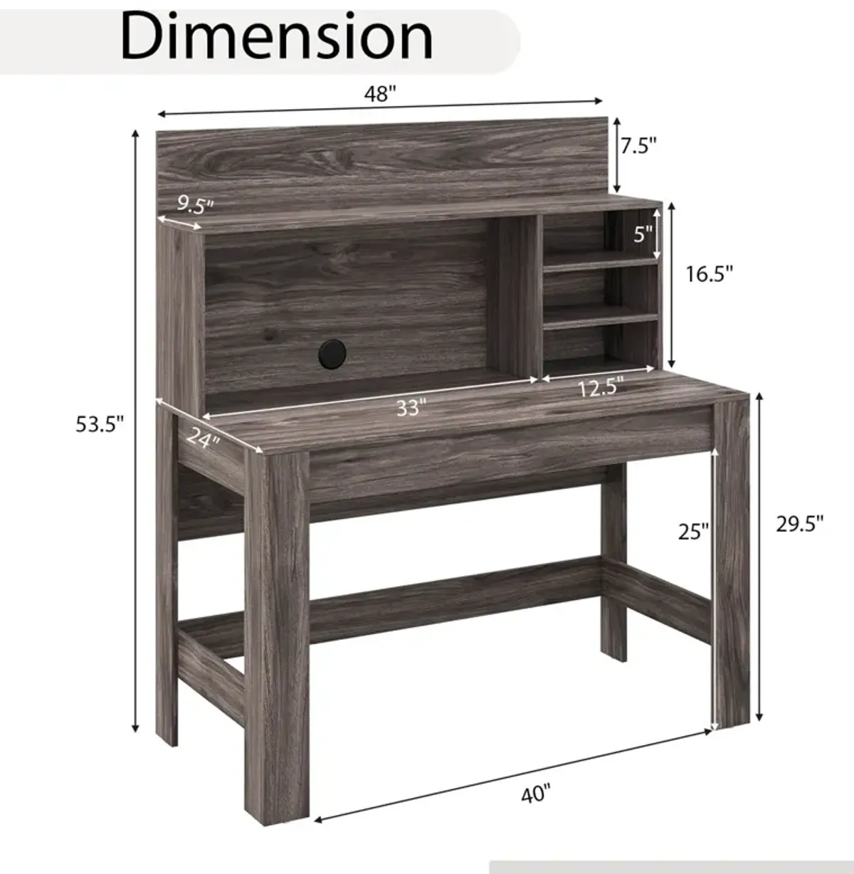 48 Inch Writing Computer Desk with Anti-Tipping Kits and Cable Management Hole-Rustic Brown