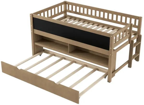 Merax Low Loft Bed with Storage Shelves and Trundl