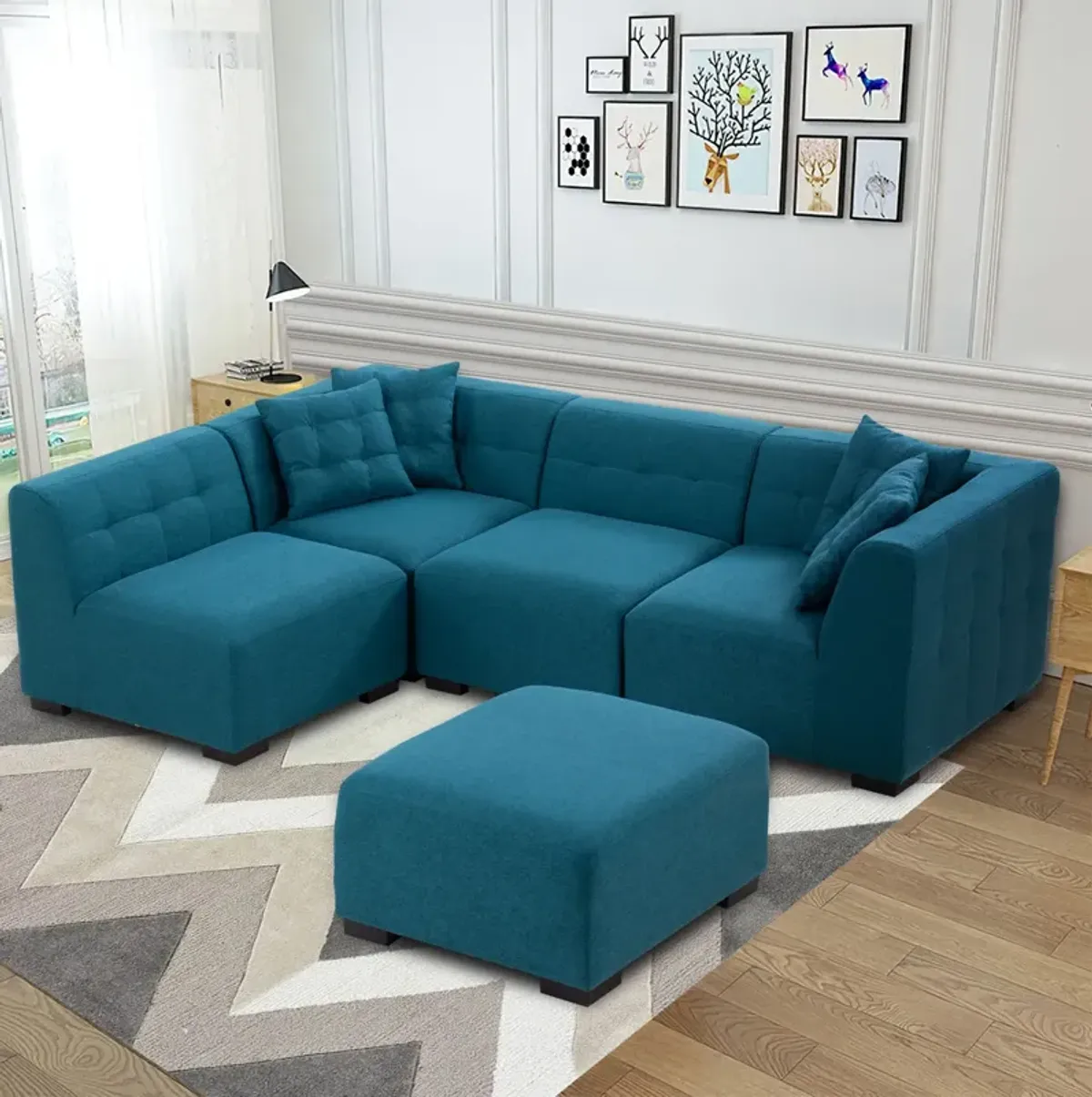 Sectional Sofa with Removable Ottoman Green