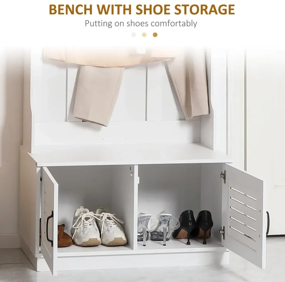 White Entryway Organizer: Modern Hall Tree with Bench & Hooks