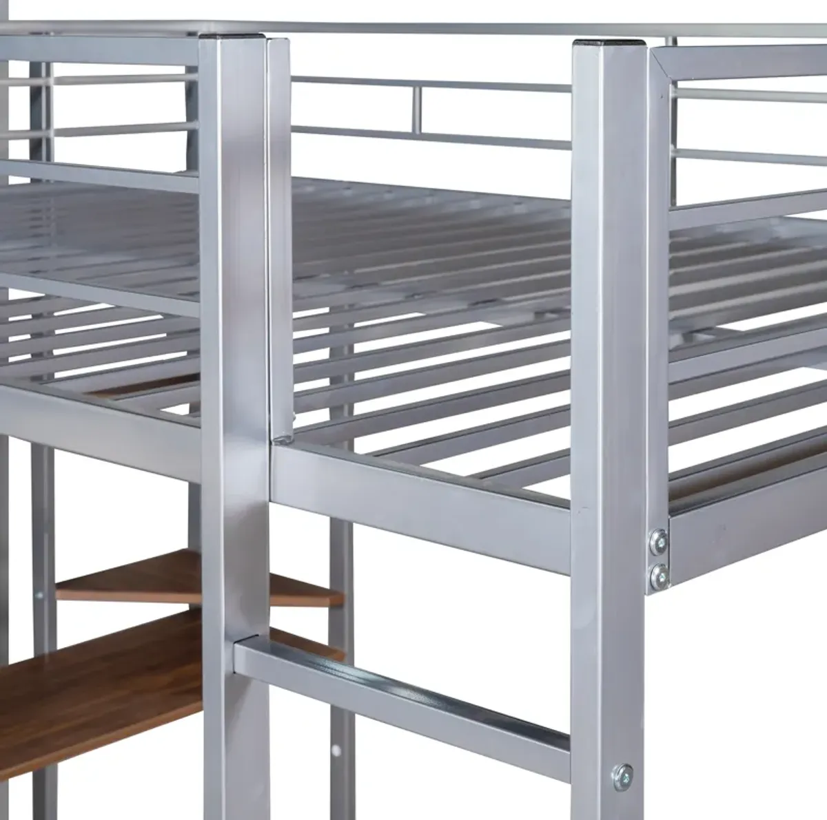 Merax Metal Loft Bed with 2 Shelves and 1 Desk