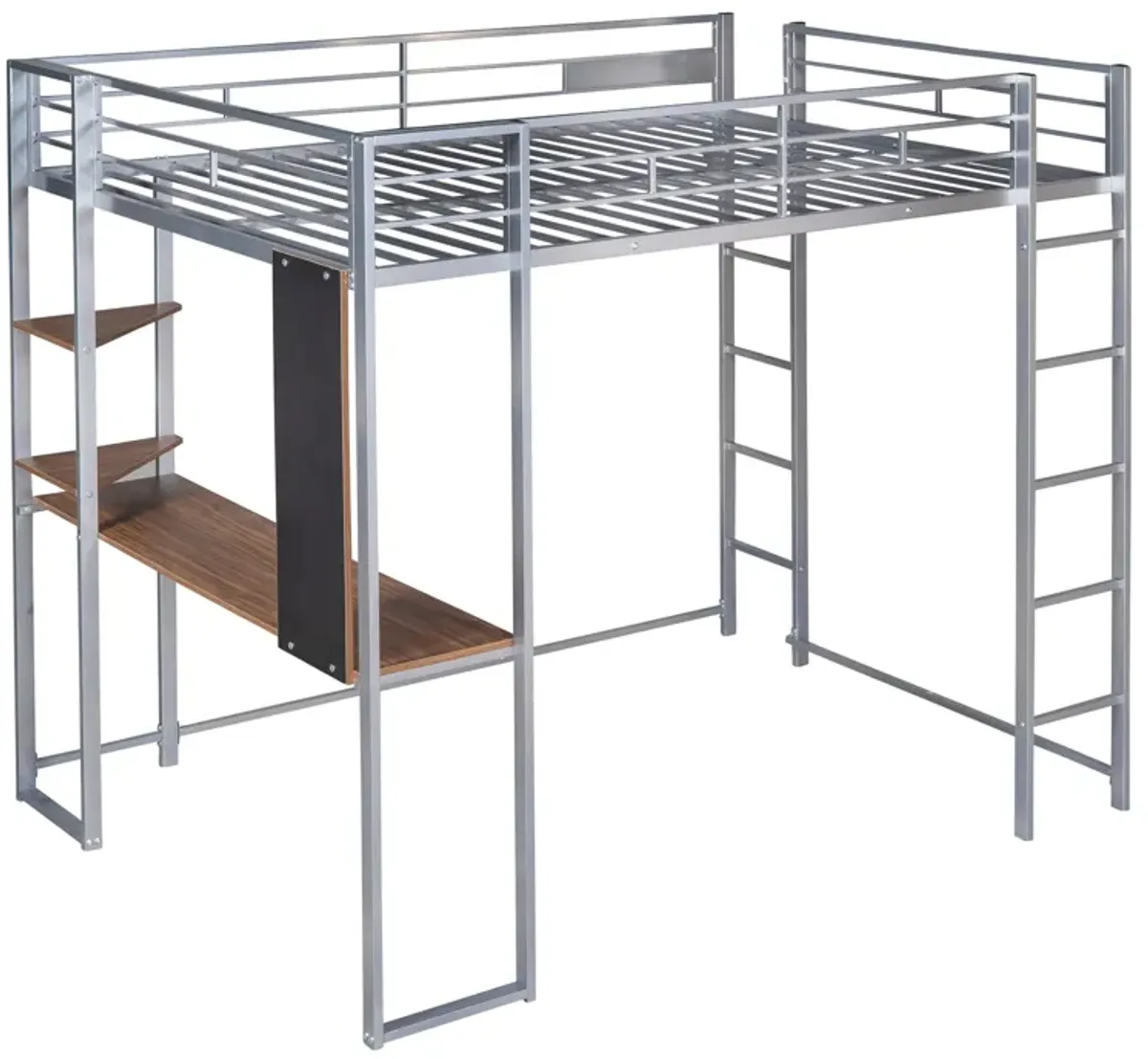 Merax Metal Loft Bed with 2 Shelves and 1 Desk