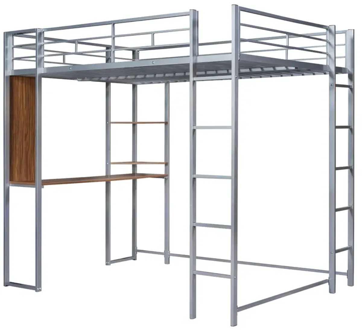 Merax Metal Loft Bed with 2 Shelves and 1 Desk