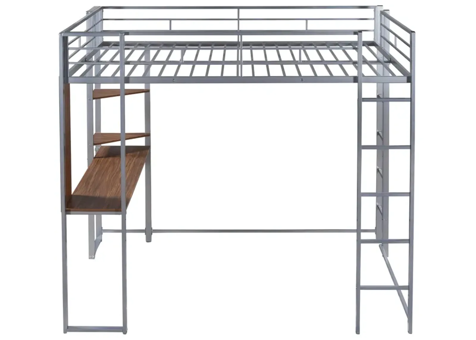 Merax Metal Loft Bed with 2 Shelves and 1 Desk