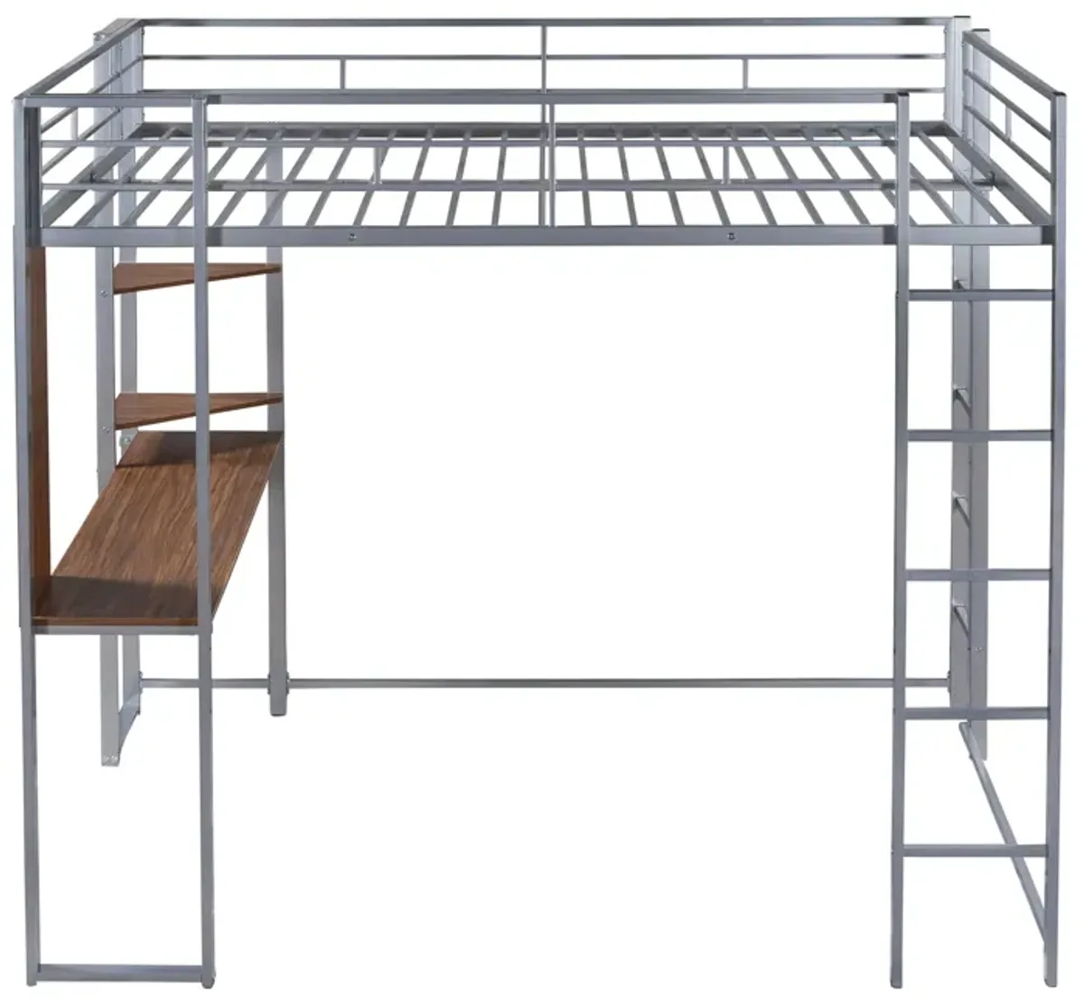 Merax Metal Loft Bed with 2 Shelves and 1 Desk