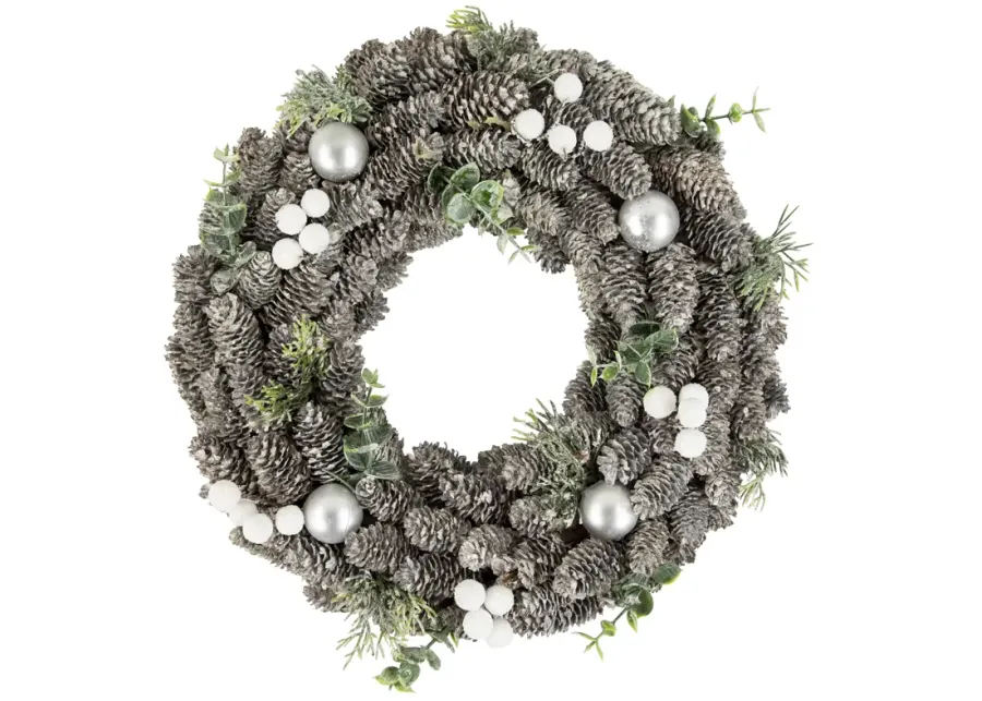 White Berry and Pinecone Foliage Christmas Ornament Wreath  12.5-Inch  Unlit