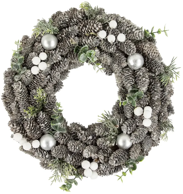 White Berry and Pinecone Foliage Christmas Ornament Wreath  12.5-Inch  Unlit